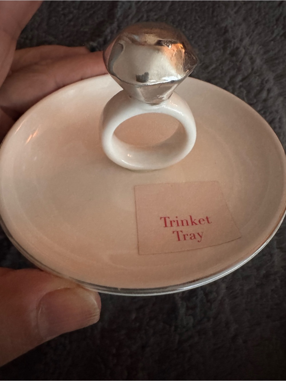 Kohl's White Trinket Dish with Silver Knob